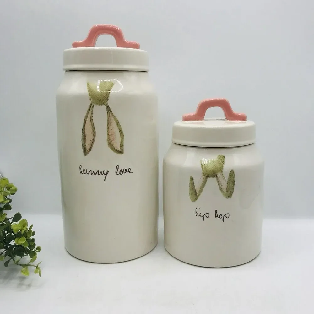 RAE DUNN Set Of 2 Easter Canisters Farmhouse Artisan Collection Bunny Love